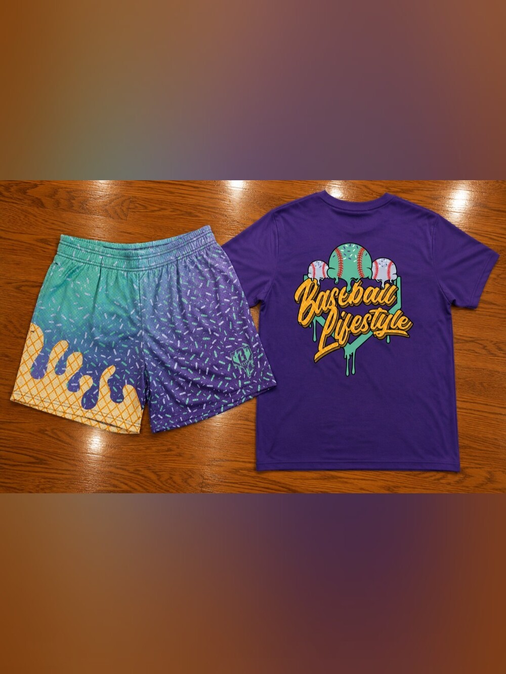 NWT Baseball Lifestyle 101 Grape Ice cream T-shirt and shorts Size Men's XL
